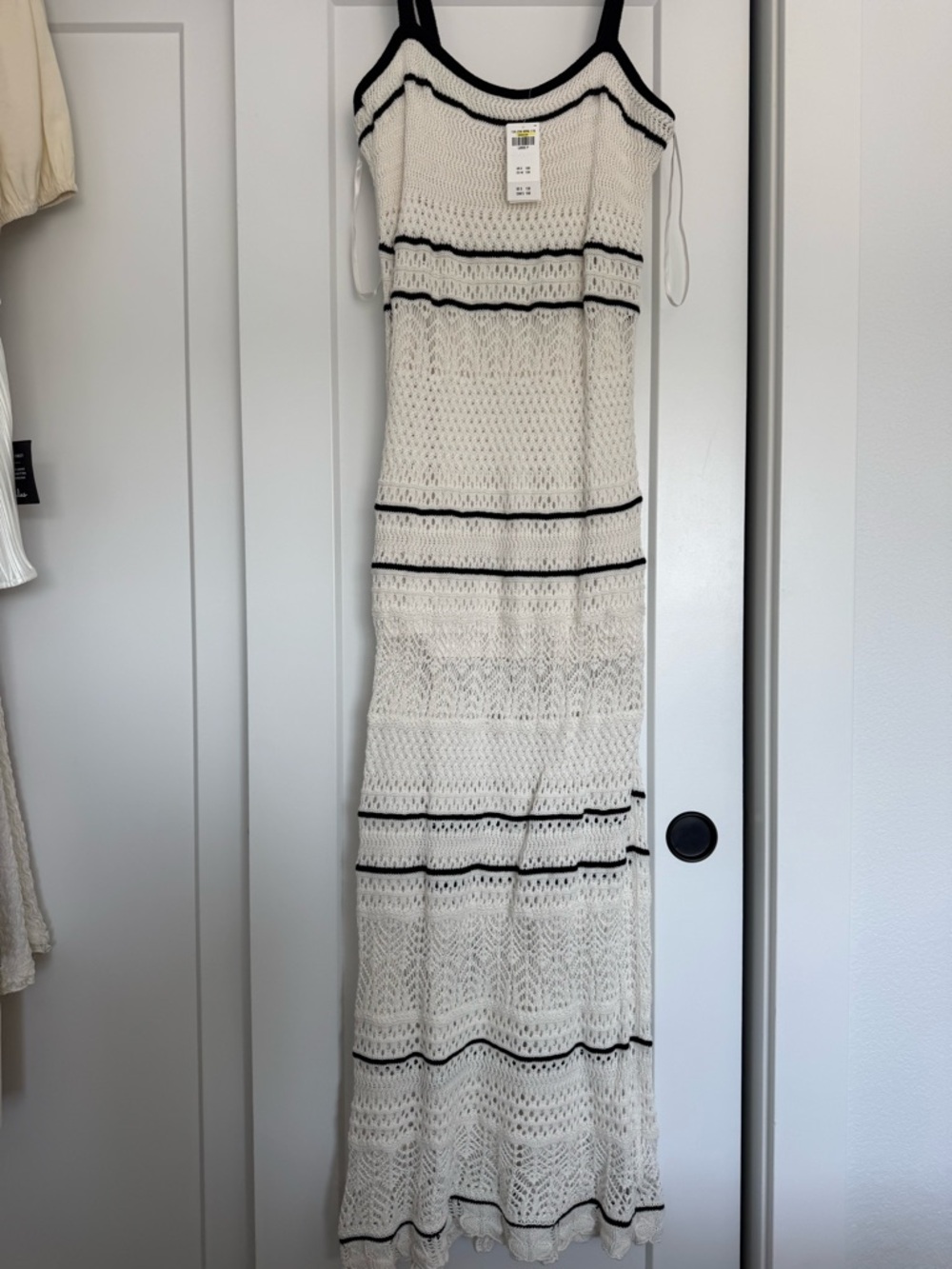 Abercrombie & Fitch Cream Maxi Crochet Dress with Black Trim